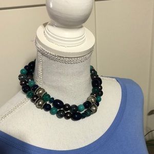 NWT BALLET Blue And Silver Tone Beaded Necklace